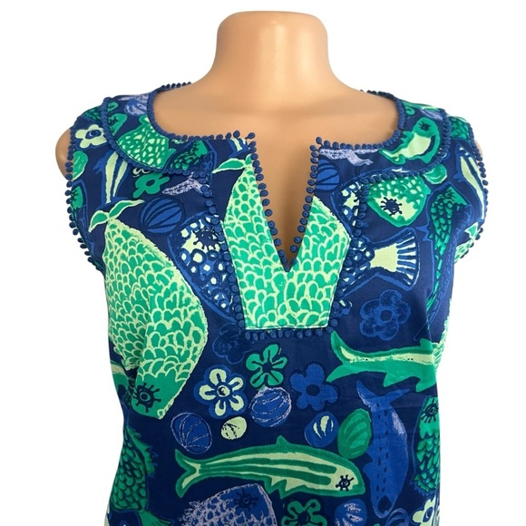 Talbots Blue & Green Fish Print Sheath Dress Cotton Blend - Picture 3 of 9